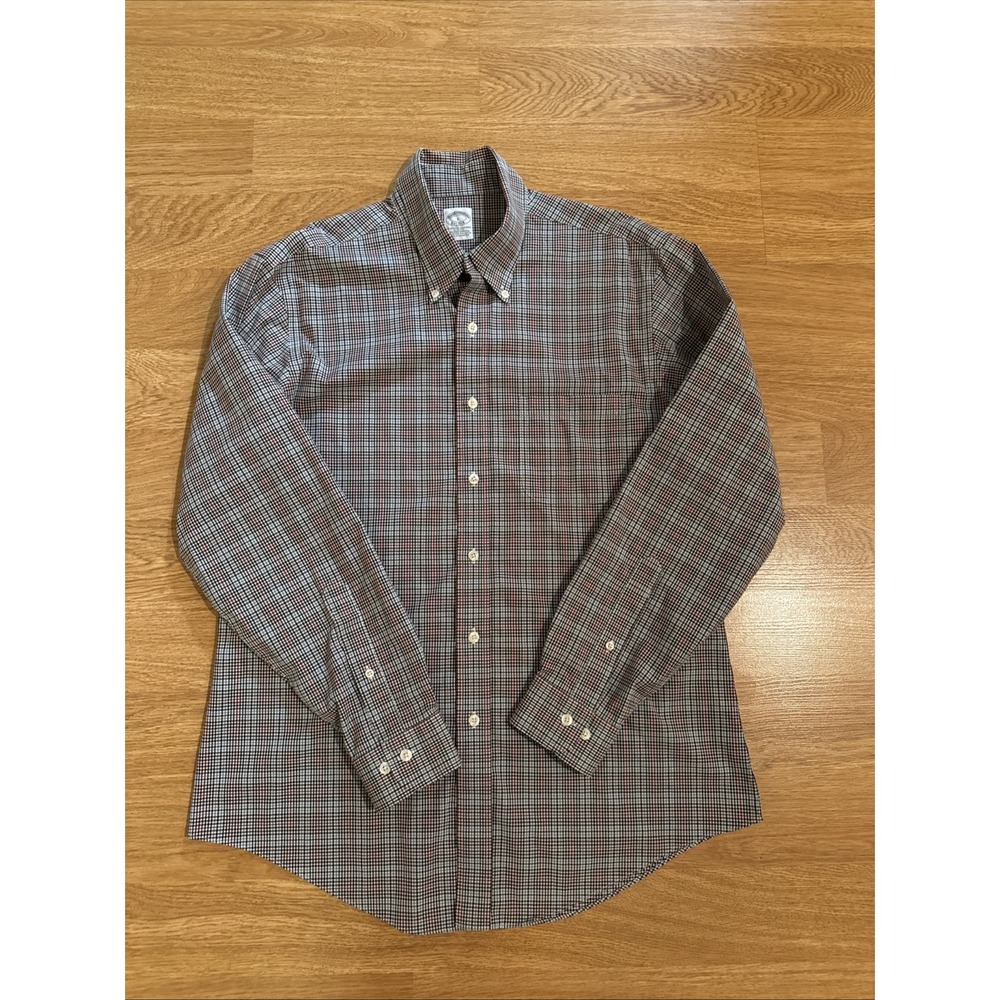 Brooks Brothers 1818 Shirt Mens Large Multicolor Plaid Slim Fit Non-Iron Stretch - Picture 1 of 7